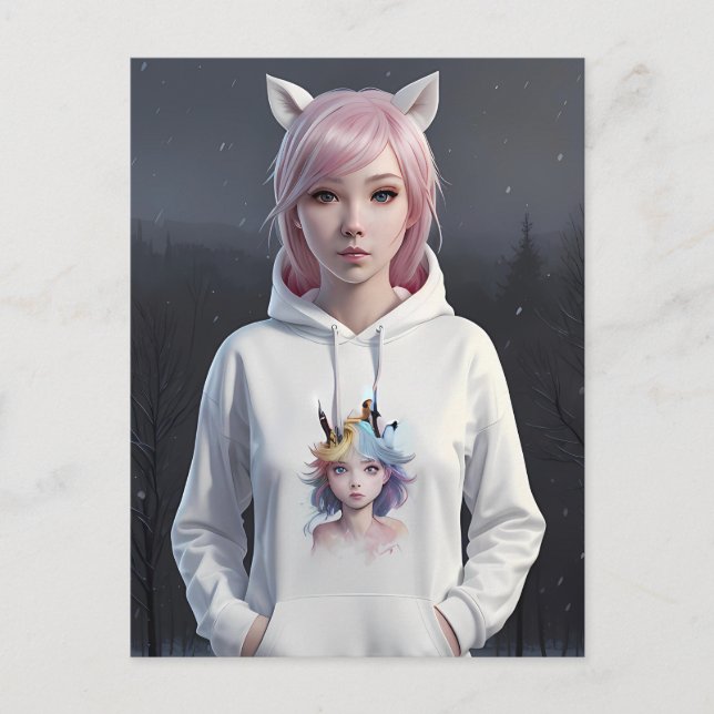 Tarjeta postal de pelo rosa y orejas (Anverso)