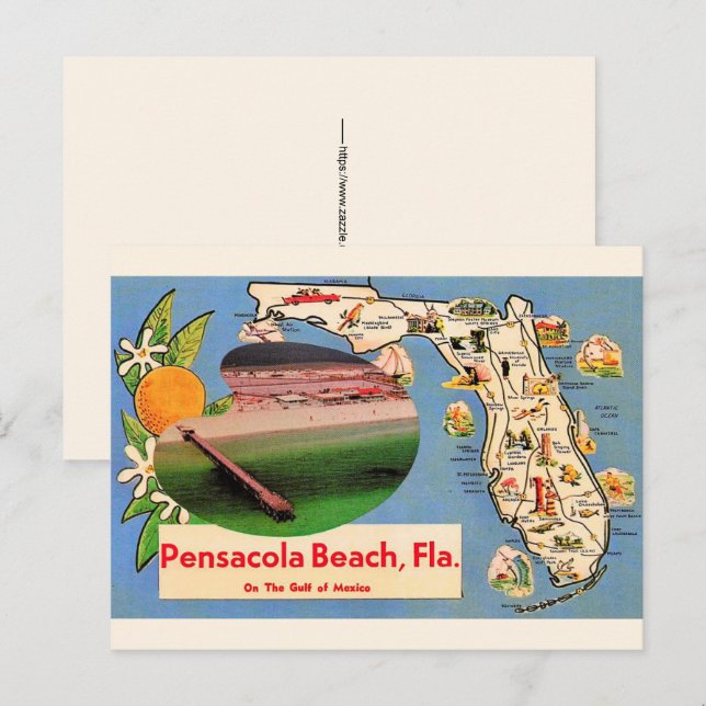 Tarjeta postal de Pensacola Beach FL (Anverso / Reverso)