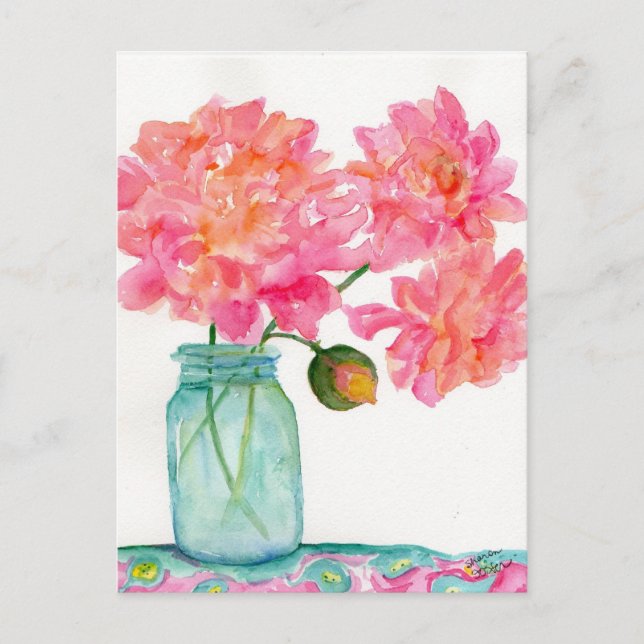 Tarjeta postal de peonías rosadas (Anverso)