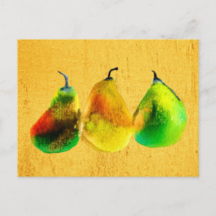 Tarjeta postal de pera acuarela verde