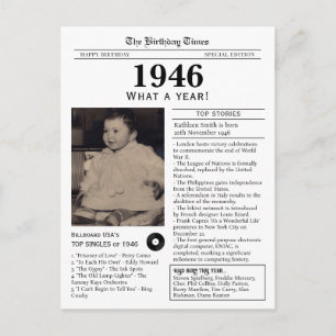Tarjeta postal de periódico de cumpleaños de 1946