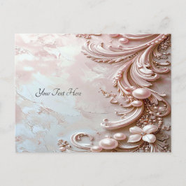 Tarjeta postal de perla ornamentada rosa y floral