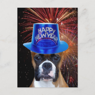 Tarjeta postal de perro boxer de Feliz Año Nuevo