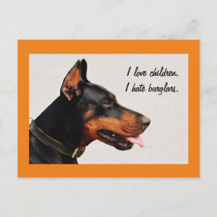 Tarjeta postal de perro Doberman "Odio a los ladro