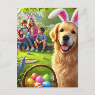 Tarjeta postal de perro retriever dorado en vacaci