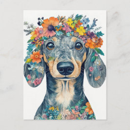 Tarjeta postal de perro salchicha al acuarela