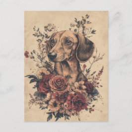 Tarjeta postal de perro salchicha con acuarela