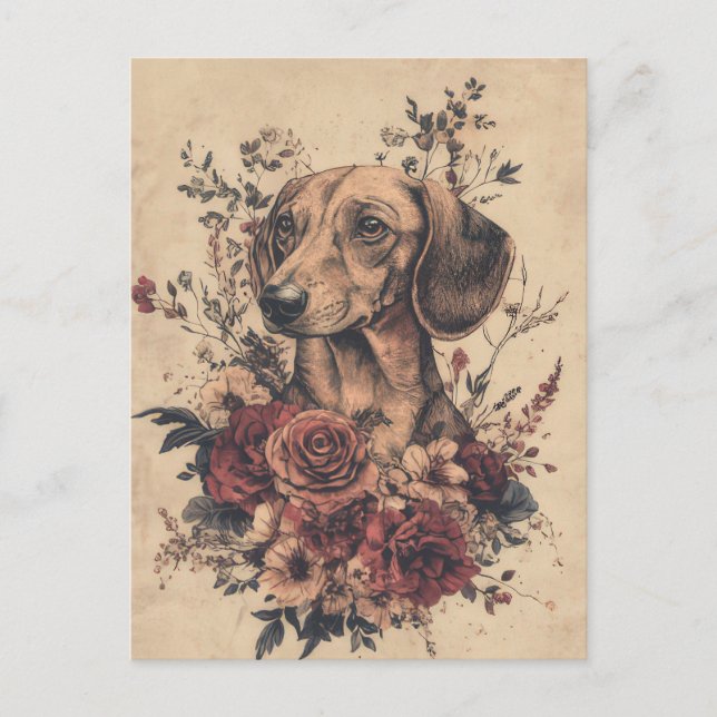 Tarjeta postal de perro salchicha con acuarela (Anverso)