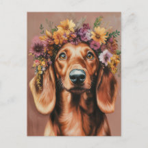 Tarjeta postal de perro salchicha con acuarela 