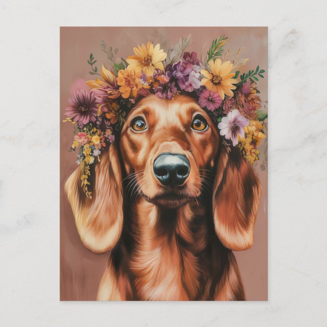 Tarjeta postal de perro salchicha con acuarela  (Anverso)