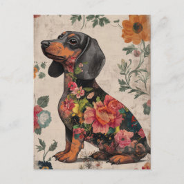Tarjeta postal de perro salchicha en acuarela