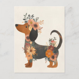 Tarjeta postal de perro salchicha en acuarela