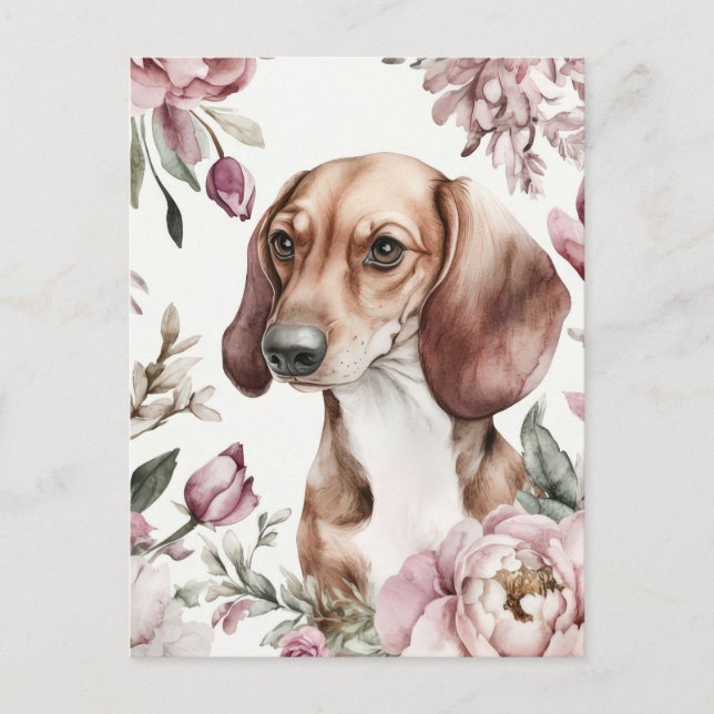 Tarjeta postal de perro salchicha en acuarela (Anverso)