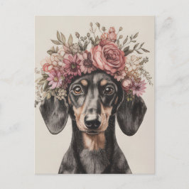 Tarjeta postal de perro salchicha en acuarela
