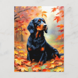 Tarjeta postal de perro Setter en otoño
