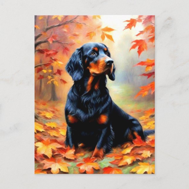 Tarjeta postal de perro Setter en otoño (Anverso)