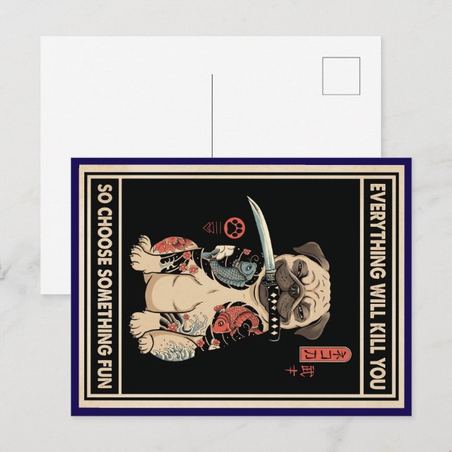 Tarjeta postal de perro "Todo te matará"  (Anverso / Reverso)
