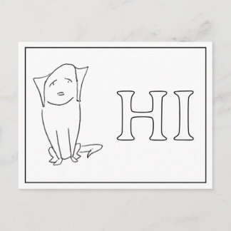 Tarjeta postal de perro tranquilo diciendo hola