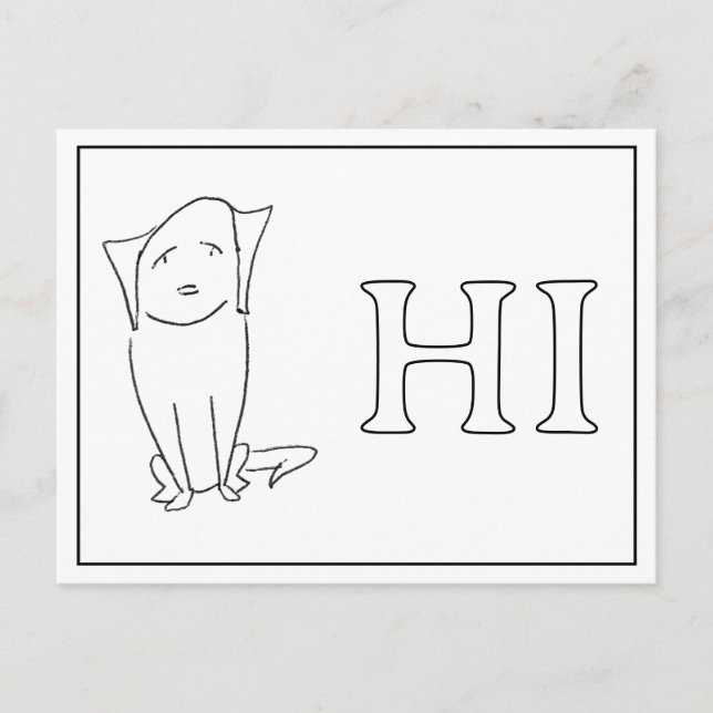 Tarjeta postal de perro tranquilo diciendo hola (Anverso)