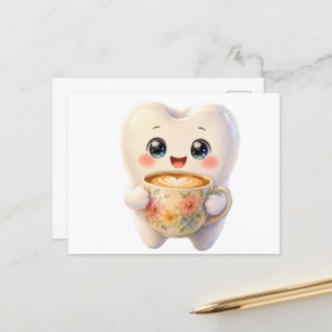 Tarjeta postal de personaje Kawaii amante del café