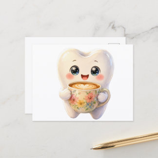 Tarjeta postal de personaje Kawaii amante del café