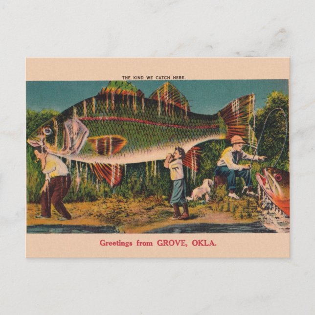 Tarjeta postal de pesca de vintage Grove Oklahoma (Anverso)