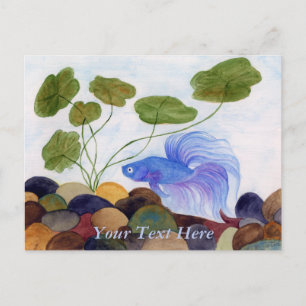 Tarjeta postal de pez betta azul