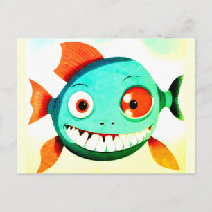 Tarjeta postal de pez de dibujos animados divertid