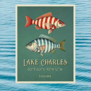 Tarjeta postal de pez rayado de Lake Charles Louis