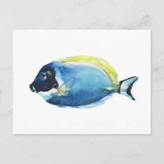 Tarjeta postal de pez tango azul en polvo