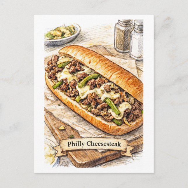 Tarjeta postal de Philly Cheesesteak (Serie de com (Anverso)