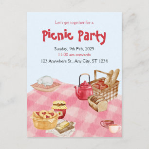 Tarjeta postal de picnic con aquarela floral azul 