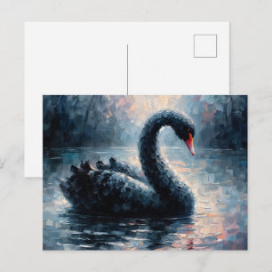 Tarjeta postal de pintura al óleo de cisne negro