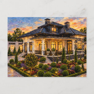 Tarjeta postal de pintura al óleo de finca de jard