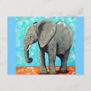 Tarjeta postal de pintura de elefante bebé grande