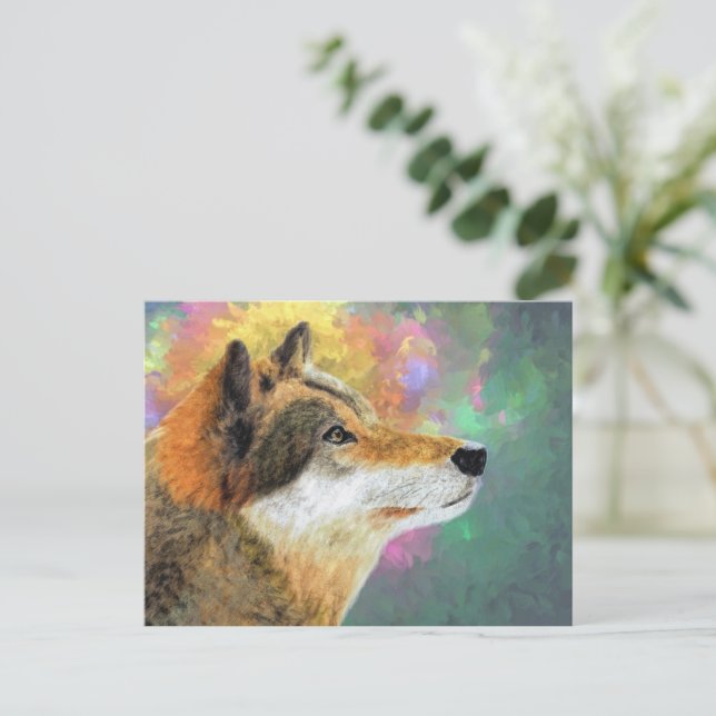 Tarjeta postal de pintura de lobo | Naturaleza art (Anverso de pie)
