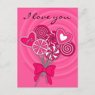 Tarjeta postal de piruleta rosa