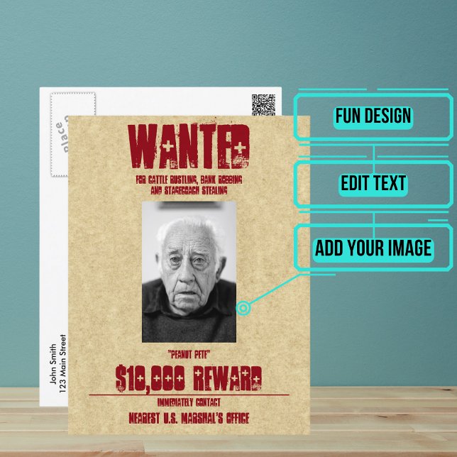 Tarjeta postal de plantilla de Personalizado Poste (Turn your friend or family member's picture into a "wanted" poster.)