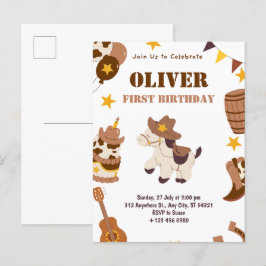 Tarjeta postal de plantilla de primer cumpleaños d