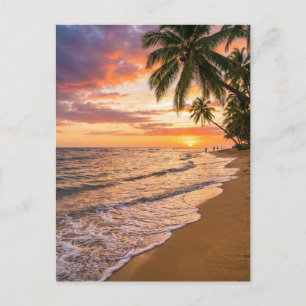 Tarjeta Postal de Playa con Puesta de Sol Tropical