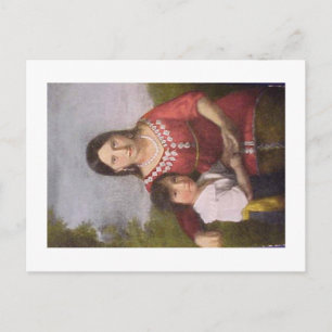 Tarjeta postal de Pocahontas con su hijo.