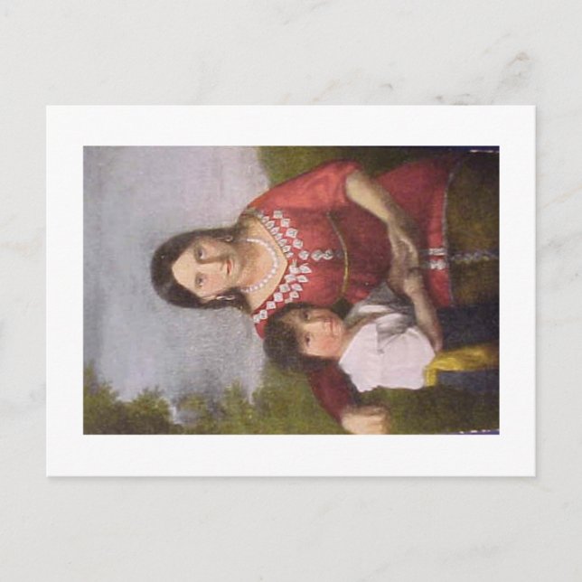 Tarjeta postal de Pocahontas con su hijo. (Anverso)