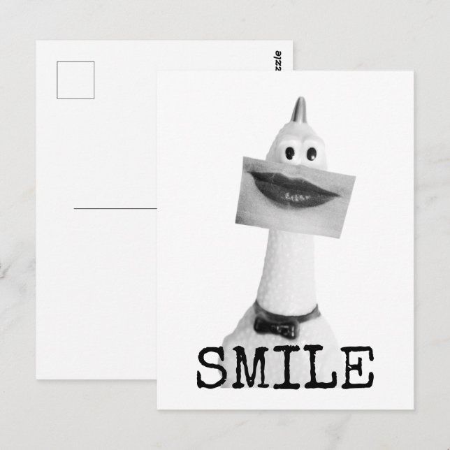 Tarjeta Postal de Pollo de Goma Sonriente (Anverso / Reverso)