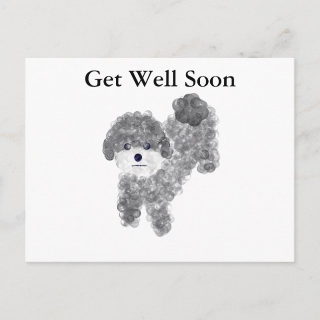 Tarjeta Postal de Poodle Gris #1 Recuperate Pronto (Anverso)