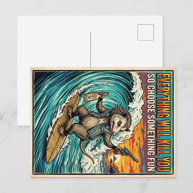 Tarjeta postal de possum 'Todo te matará'  (Anverso / Reverso)