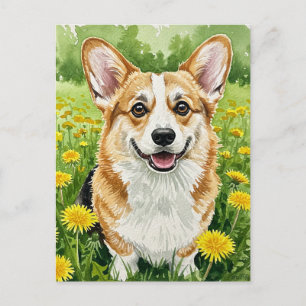 Tarjeta postal de primavera de Corgi lindo y Dient
