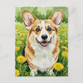 Tarjeta postal de primavera de Corgi lindo y Dient