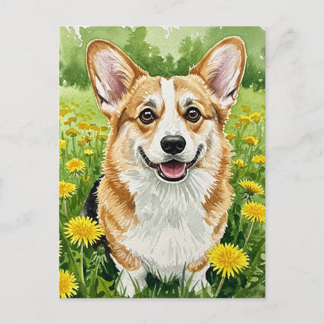 Tarjeta postal de primavera de Corgi lindo y Dient (Anverso)