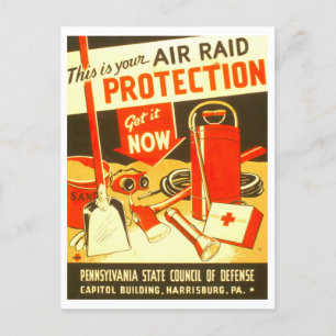 Tarjeta postal de protección contra ataques aéreos