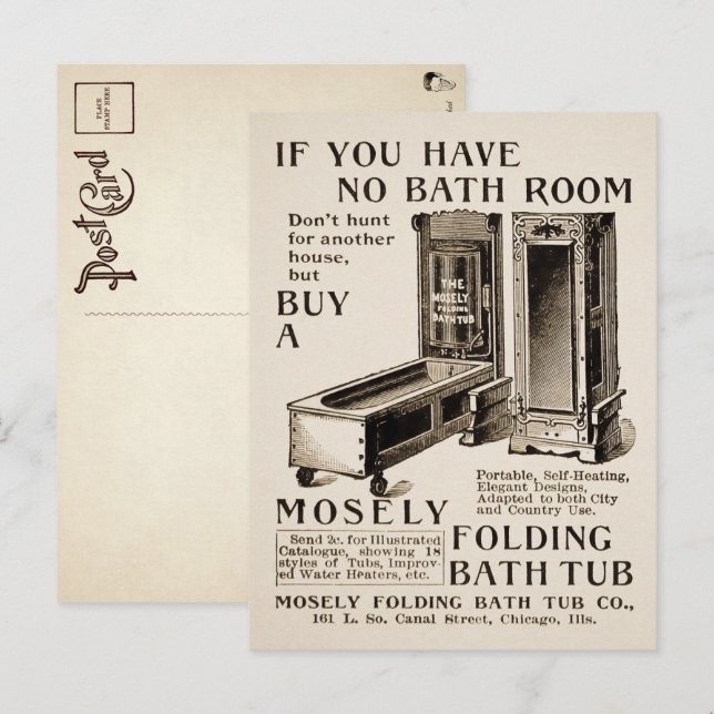 Tarjeta postal de publicidad de baño plegable vint (Anverso / Reverso)